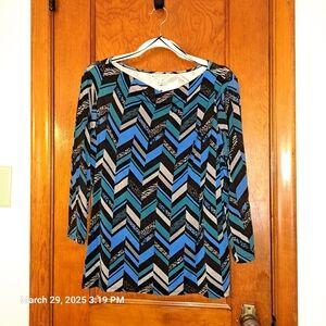 Dana Buchman blouse blue green black L